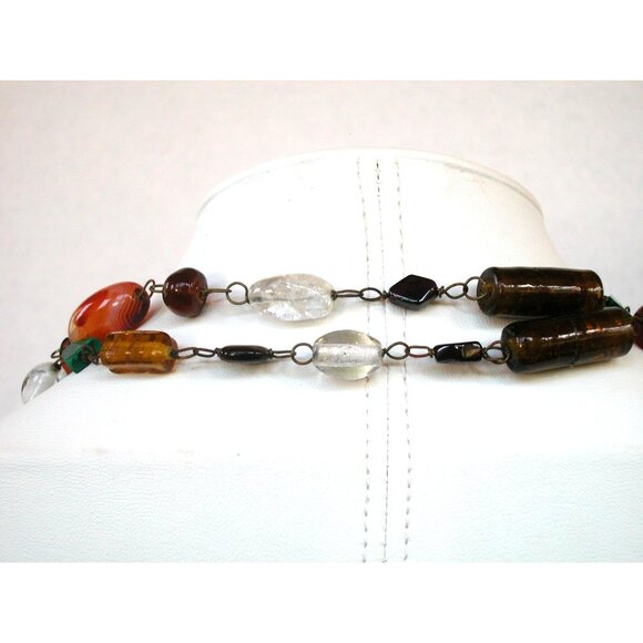 Multicolor Glass Bead Necklace With Bronze Chain 36 inches - Picture 2 of 2